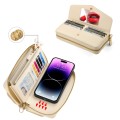 For iPhone 14 Pro Max MagSafe Crossbody Multi-functional Zipper Wallet Litchi Leather Phone Case(Whi