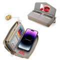 For iPhone 14 Pro Max MagSafe Crossbody Multi-functional Zipper Wallet Litchi Leather Phone Case(Gre