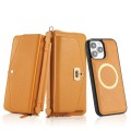 For iPhone 13 Pro MagSafe Crossbody Multi-functional Zipper Wallet Litchi Leather Phone Case(Orange)
