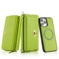 For iPhone 13 Pro MagSafe Crossbody Multi-functional Zipper Wallet Litchi Leather Phone Case(Green)