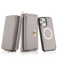 For iPhone 13 Pro MagSafe Crossbody Multi-functional Zipper Wallet Litchi Leather Phone Case(Grey)