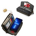 For iPhone 13 Pro MagSafe Crossbody Multi-functional Zipper Wallet Litchi Leather Phone Case(Black)