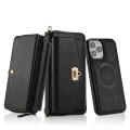 For iPhone 13 MagSafe Crossbody Multi-functional Zipper Wallet Litchi Leather Phone Case(Black)