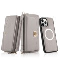 For iPhone 12 MagSafe Crossbody Multi-functional Zipper Wallet Litchi Leather Phone Case(Grey)