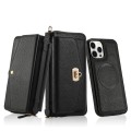 For iPhone 12 MagSafe Crossbody Multi-functional Zipper Wallet Litchi Leather Phone Case(Black)