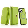 For iPhone 12 Pro MagSafe Crossbody Multi-functional Zipper Wallet Litchi Leather Phone Case(Green)