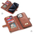 For iPhone 15 Pro Max Multi-functional Zipper Wallet Leather Phone Case(Brown)