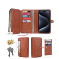 For iPhone 15 Pro Max Multi-functional Zipper Wallet Leather Phone Case(Brown)