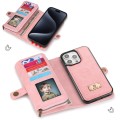 For iPhone 15 Pro Max Multi-functional Zipper Wallet Leather Phone Case(Pink)