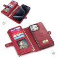 For iPhone 15 Plus Multi-functional Zipper Wallet Leather Phone Case(Red)