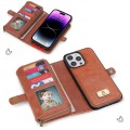 For iPhone 14 Multi-functional Zipper Wallet Leather Phone Case(Brown)