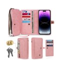 For iPhone 14 Multi-functional Zipper Wallet Leather Phone Case(Pink)