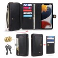 For iPhone 13 Pro Max Multi-functional Zipper Wallet Leather Phone Case(Black)