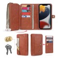 For iPhone 13 Pro Multi-functional Zipper Wallet Leather Phone Case(Brown)