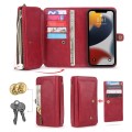 For iPhone 13 Pro Multi-functional Zipper Wallet Leather Phone Case(Red)