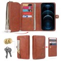 For iPhone 12 Multi-functional Zipper Wallet Leather Phone Case(Brown)