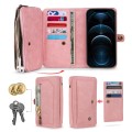 For iPhone 12 Multi-functional Zipper Wallet Leather Phone Case(Pink)