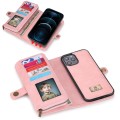 For iPhone 12 Pro Max Multi-functional Zipper Wallet Leather Phone Case(Pink)