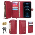 For iPhone 12 Pro Multi-functional Zipper Wallet Leather Phone Case(Red)