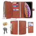 For iPhone X / XS Multi-functional Zipper Wallet Leather Phone Case(Brown)