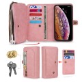 For iPhone X / XS Multi-functional Zipper Wallet Leather Phone Case(Pink)