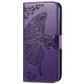 For TCL 40 XL Butterfly Love Flower Embossed Leather Phone Case(Dark Purple)