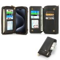 For iPhone 15 Pro Crossbody Multi-functional Zipper Wallet Leather Phone Case(Black)