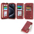 For iPhone 15 Plus Crossbody Multi-functional Zipper Wallet Leather Phone Case(Red)