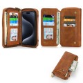 For iPhone 15 Plus Crossbody Multi-functional Zipper Wallet Leather Phone Case(Brown)