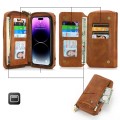 For iPhone 14 Plus Crossbody Multi-functional Zipper Wallet Leather Phone Case(Brown)