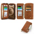 For iPhone 13 Pro Max Crossbody Multi-functional Zipper Wallet Leather Phone Case(Brown)