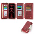 For iPhone 12 Crossbody Multi-functional Zipper Wallet Leather Phone Case(Red)
