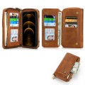 For iPhone 12 Crossbody Multi-functional Zipper Wallet Leather Phone Case(Brown)