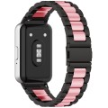 For Samsung Galaxy Fit 3 SM-R390 Three Bead Stainless Steel Metal Watch Band(Black+Pink)