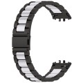 For Samsung Galaxy Fit 3 SM-R390 Three Bead Stainless Steel Metal Watch Band(Black+Silver)