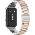 For Samsung Galaxy Fit 3 SM-R390 Three Bead Stainless Steel Metal Watch Band(Silver+Rose Gold)