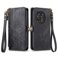 For OnePlus Ace 3 Geometric Zipper Wallet Side Buckle Leather Phone Case(Black)