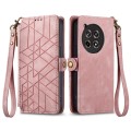 For OnePlus Ace 3 Geometric Zipper Wallet Side Buckle Leather Phone Case(Pink)