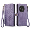 For OnePlus Ace 3 Geometric Zipper Wallet Side Buckle Leather Phone Case(Purple)