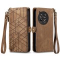 For OnePlus Ace 3 Geometric Zipper Wallet Side Buckle Leather Phone Case(Brown)