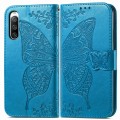 For Sony Xperia 10 IV Butterfly Love Flower Embossed Leather Phone Case(Blue)