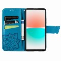 For Sony Xperia 10 IV Butterfly Love Flower Embossed Leather Phone Case(Blue)