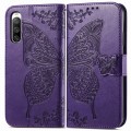 For Sony Xperia 10 IV Butterfly Love Flower Embossed Leather Phone Case(Dark Purple)
