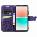 For Sony Xperia 10 IV Butterfly Love Flower Embossed Leather Phone Case(Dark Purple)