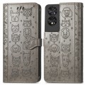 For TCL 40 NXTpaper 5G Cat and Dog Embossed Leather Phone Case(Gray)