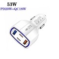 P49 53W PD20W Type-C + USB 4-port Car Charger with USB to Micro USB Data Cable(White)
