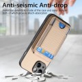 For iPhone 15 Plus Carbon Fiber Vertical Flip Wallet Stand Phone Case(Khaki)