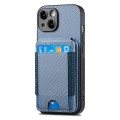 For iPhone 14 Plus Carbon Fiber Vertical Flip Wallet Stand Phone Case(Blue)