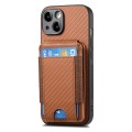 For iPhone 14 Pro Max Carbon Fiber Vertical Flip Wallet Stand Phone Case(Brown)
