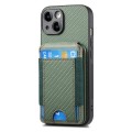 For iPhone 14 Pro Max Carbon Fiber Vertical Flip Wallet Stand Phone Case(Green)